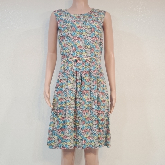 MATILDA Jane Grey Blue Floral Flare Midi Dress Size 8 - Picture 1 of 12